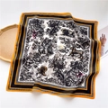 Detail of square silk scarf with jungle animal print and contrast orange borders - Jungle Print with Orange Border (FR38-2)