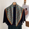 Detail of green paisley silk scarf with burgundy border and vintage floral pattern - 68x68cm / Retro Green (FR35-1)