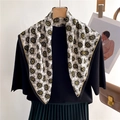 Elegant paisley floral pattern silk-feel scarf styled on a black mannequin with chic outfit - 68x68cm / Cream White (FR35-3)