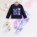 Girl's kindergarten era long sleeve top and tie-dye heart print pants outfit - 4Y / Black Top with Tie Dye Heart Pants (BYT9019)