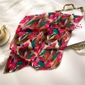 Elegant colorful pleated silk-like square scarf with geometric print on plush backdrop - Abstract Color Block Print (FY662-1) / 70cm
