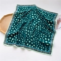 Elegant emerald green silk scarf with floral patterns and a classic checkered border - Dark Green Leopard Pattern Style (FR36-3)