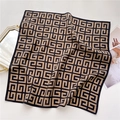 Detail of square scarf with geometric G pattern, khaki silk texture, and chic magazine props - 68*68cm / Khaki and Black Geometric Pattern (FR41-2)