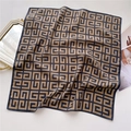 Detail of vintage geometric silk scarf with luxury pattern and smooth satin texture - 68*68cm / Brown and Black Geometric Pattern (FR41-4)