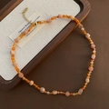 Handmade strawberry quartz beaded necklace with peach stones and K18 gold clasp - Strawberry Quartz Beaded Necklace (03-D8)