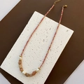 Pink beaded necklace featuring natural white pearls and orange stones with gold clasp - Strawberry Crystal Beaded Necklace (02-G13)