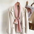Pink narrow silk scarf with horsebit print tied on a chic white blazer for women - Light Pink Horsebit Print (LJ21-H176)