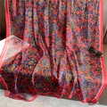 Luxurious large floral silk-like scarf in vibrant red with retro patterns and sunglasses - 125x180cm / Red Retro Floral (YRS40-1)