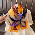 Elegante scialle di seta con stampa astratta arancione e viola per donna moda - 125x180cm / Multicolore Artistico Astratto (YRS57-1)