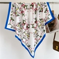 Detailed drape of floral silk scarf with pink roses and vivid royal blue border - Blue Border Rose Print(FV7-1)