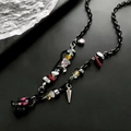 Y2K punk style beaded necklace with black skull pendant and colorful rhinestones - Black Ghost Pendant Necklace