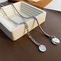 Silver titanium steel chunky necklace with mixed chain links and brand pendant detail - Silver
