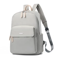 Mochila gris minimalista e impermeable con elegantes asas de cuero rosa y metal decorativo - Pequeño / Gris