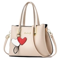 Borsa a mano Boston in pelle beige con logo dorato e ciondolo a forma di cuore - Cachi