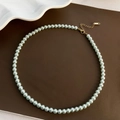 Collar de perlas de nácar azul claro con cierre dorado y cadena de extensión ajustable - Collar de Perlas de Concha Estilo B(614#XK)