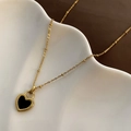 Titanium steel heart pendant necklace featuring black enamel inlay and gold satellite chain - Gold Double-Sided Heart (Titanium Steel)