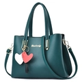 Borsa a mano in pelle verde petrolio con trama litchi, dettagli dorati e cuori - Verde