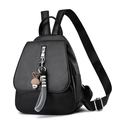 Lindo mini bolso mochila de cuero PU negro con colgante de conejo y correa decorativa chic - Negro