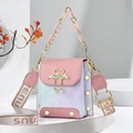 Mini bolso bandolera degradado rosa y azul con cierre de cisne dorado y perla - Rosa