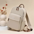Sac à dos en nylon beige minimaliste avec détails en cuir brun et poches multiples - Grand / Kaki
