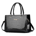 Sac à main noir chic à motif crocodile avec logo doré et bandoulière pour femme - Noir