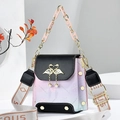 Mini crossbody phone bag in pink-purple gradient with swan hardware and wide shoulder strap - Black