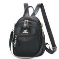 Mochila clásica de nailon negro con logotipo dorado y cinta decorativa moderna - Grande / Negro (Grande)