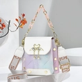 Mini floral crossbody bag in violet and blue gradient with a swan heart metal clasp - White