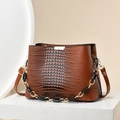 Vintage brown crocodile texture handbag with gold chain and crossbody strap for women - Earthy Yellow