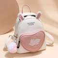 Mini bunny backpack for girls in pearl white and pink with cute plush heart charm - Large / Pink