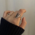Set de anillos de mariposa plateados minimalistas en acero inoxidable pulido con calado - Anillo de Mariposa Estilo A (JZ-36) / Plateado