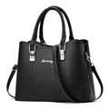 Bolso clásico negro con patrón de cocodrilo, asas dobles y logotipo Danbaoly dorado - Relieve de Cocodrilo Negro