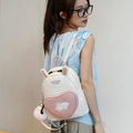 Mini mochila blanca linda con orejas de conejo y bolsillo de corazón en modelo real - Pequeño / Rosa