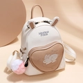 Mini mochila de conejo blanco para niña con bolsillo de corazón y peluche - Grande / Caqui