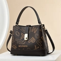 Dark brown leather monogram tote bag with gold hardware and logo pattern - Letter Coffee