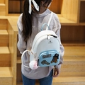Mini cartoon bear backpack in white and light blue with plush ball charm - S / Blue