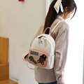 Mini cream and pink backpack with cute cartoon bear embroidery and furry pompom charm - S / Pink
