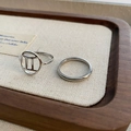 Gepolijste titanium stalen Tweelingen sterrenbeeld ringen set in houten lade - US 7 / Tweelingen En Eenvoudige Ring (Zilver)
