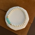 Bracelet ajustable en acier titane avec perles blanches et perles en verre vert - Bracelet en Perles de Verre (1-6#14)
