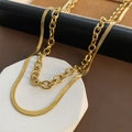 Minimalistische dubbellaagse gouden ketting met slangenketting en ronde schakels - Titanium Staal Dubbellaagse Ketting (04-M14)