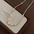 Collana di perle bohémien con agata gialla e perle di cristallo in stile vintage - Giallo Chiaro