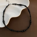 Girocollo vintage con perline di onice nera sfumate e chiusura in argento regolabile - Stile Perlina Rotonda Gradiente B (04-G20)