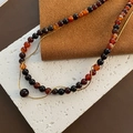 Luxury colorful bead necklace with red agate and layered gold chain on stone texture - Titanium Steel Agate Necklace