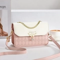 Sac bandoulière matelassé chic rose et blanc avec breloque aile dorée pour femme - Rose/Matelassé