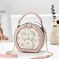 Pink and cream round crossbody bag with cute 3D bear and gold chain strap detailing - Pink