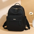 Zaino classico nero in tessuto Oxford da donna con cerniere dorate e tasche laterali - Grande / Nero