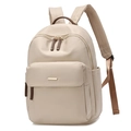 Zaino elegante in tessuto oxford beige da donna con dettagli in pelle marrone e logo - Piccolo / Cachi