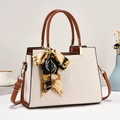 White faux-crocodile leather handbag for women with silk scarf and brown shoulder strap - Off White