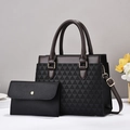 Set borsa a mano due pezzi con tote marrone scuro testurizzata e portafoglio abbinato - Nero