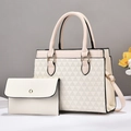 Elegante set di due borse in crema e beige con motivi geometrici in rilievo - Bianco
